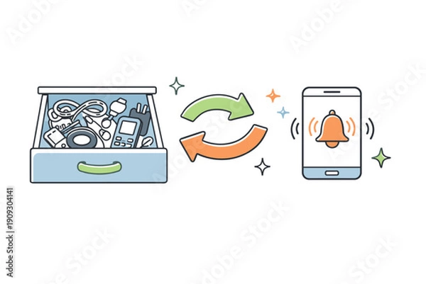 Fototapeta Decluttering electronics for digital notifications: transforming old devices