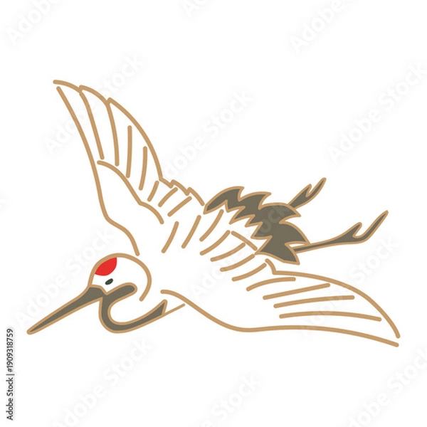 Obraz 鶴のシンプルなイラスト　ベクター　挿絵　ツル　丹頂鶴　白背景　透過背景　縁起物　正月　年賀状　お祝い