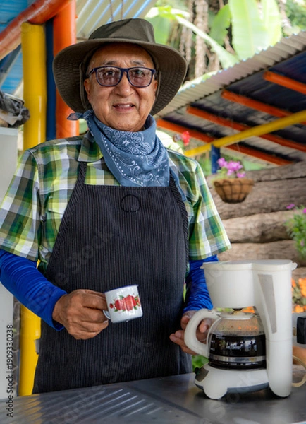 Obraz A farmer preparing coffee in Colombia