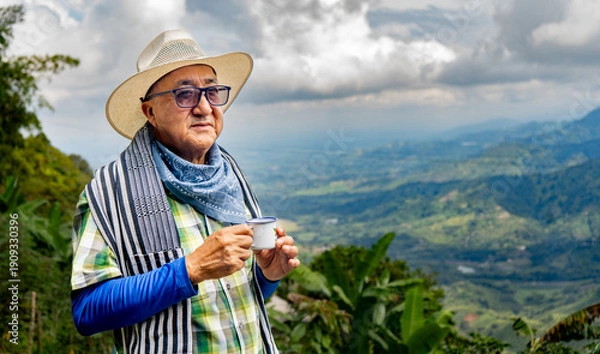 Obraz A farmer drinking coffee in Colombia
