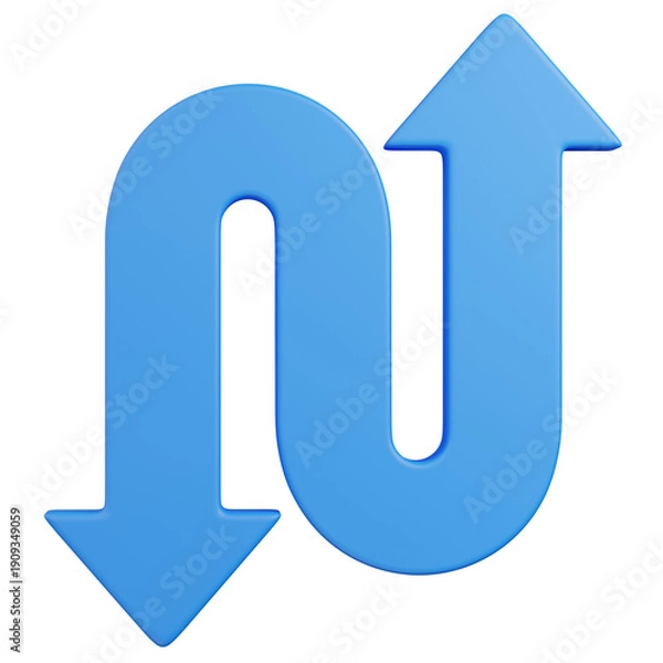 Obraz 3D  render Blue Winding Arrow for Process Flow and Direction icon 