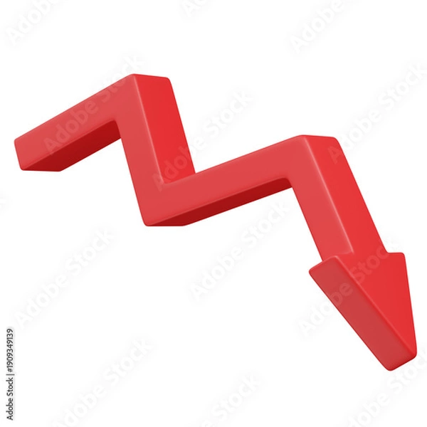 Obraz 3D render Red  Downward Trend Arrow Icon