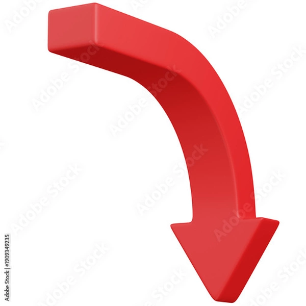 Obraz 3D  render Curved Red Arrow Pointing Downwards icon 