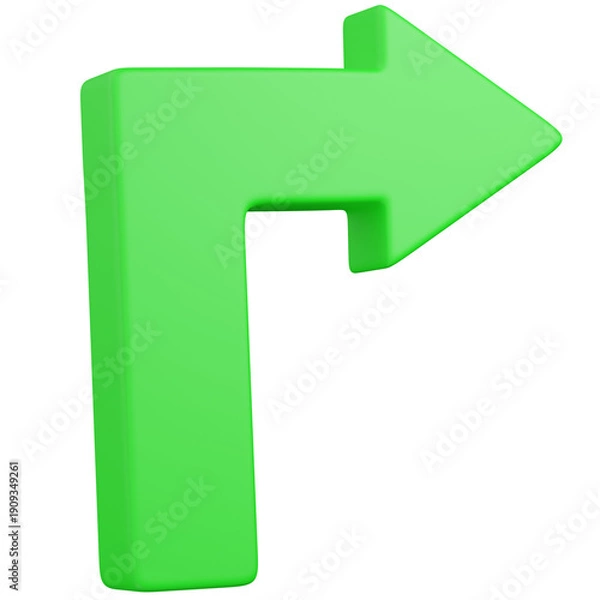 Obraz 3D render Green Right Turn Arrow Icon