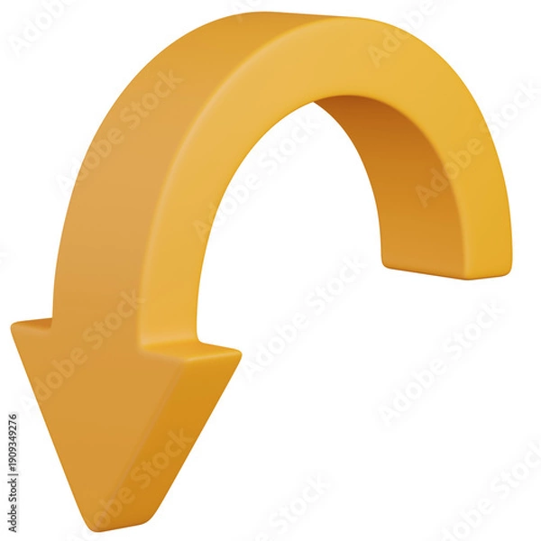 Obraz 3D render Orange Curved Down Arrow Icon