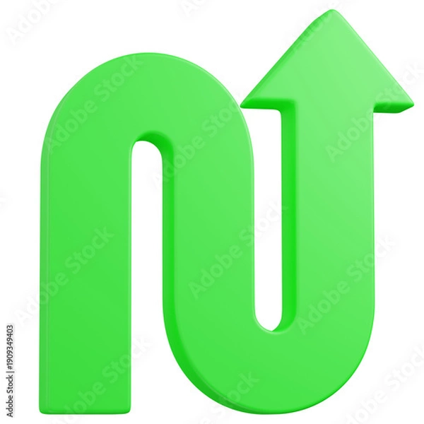 Obraz 3d render Green Curved Upward  Arrow Icon