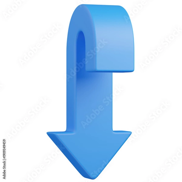 Obraz 3D render Blue Downward Curved Arrow Icon