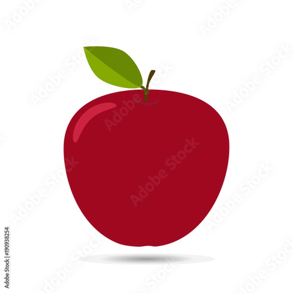 Obraz Red Apple with Green Leaves Vector Illustration.