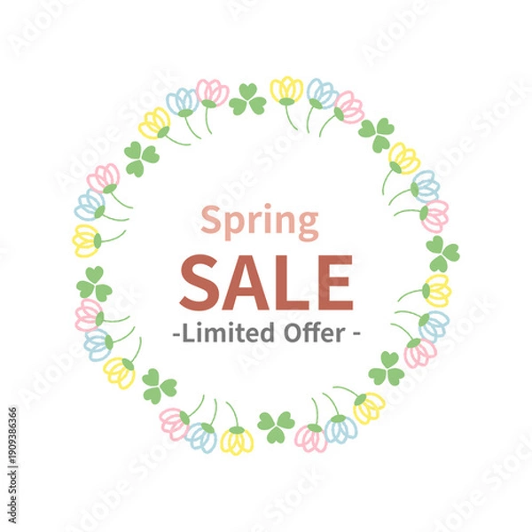 Obraz 春のセール用の手描きの花の円形フレーム
