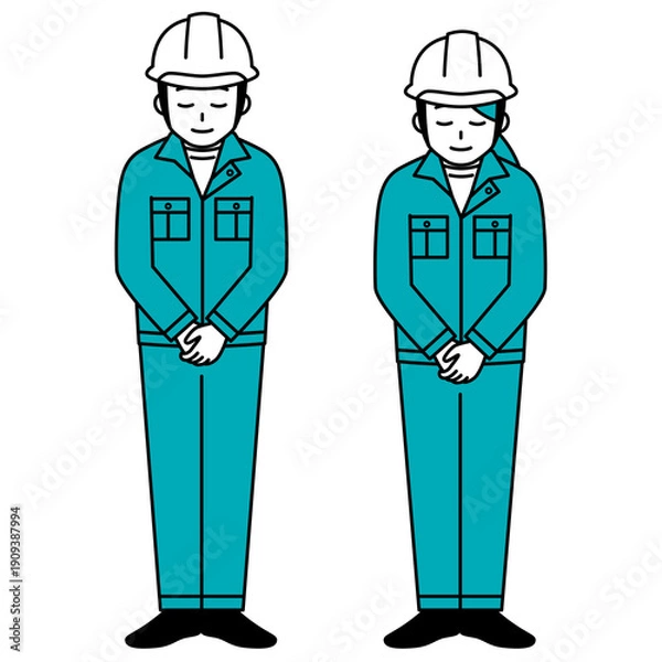 Obraz お辞儀をするヘルメットの作業員の男女　セット