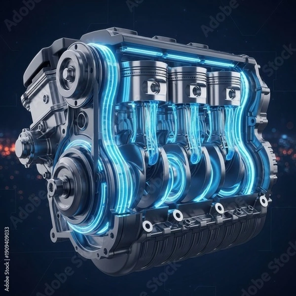 Obraz Futuristic Blue Engine Technology Illustration