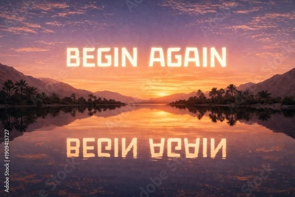 Obraz Motivational Sunset Reflection with Begin Again Message