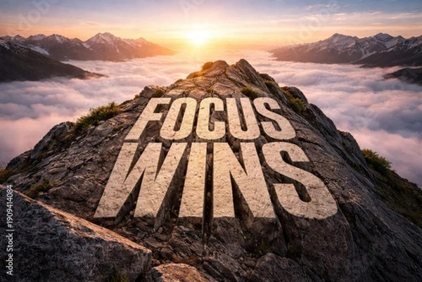 Obraz Mountain Summit Message Emphasizing Focus and Determination