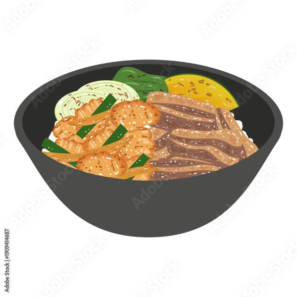 Obraz 焼肉とホルモン炒め丼