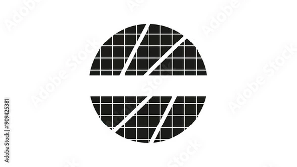 Obraz A segmented sphere, split horizontally. Black grid fills both halves with diagonal lines