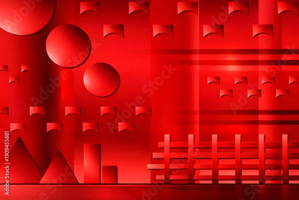 Obraz 赤色の未来都市と抽象幾何学の背景