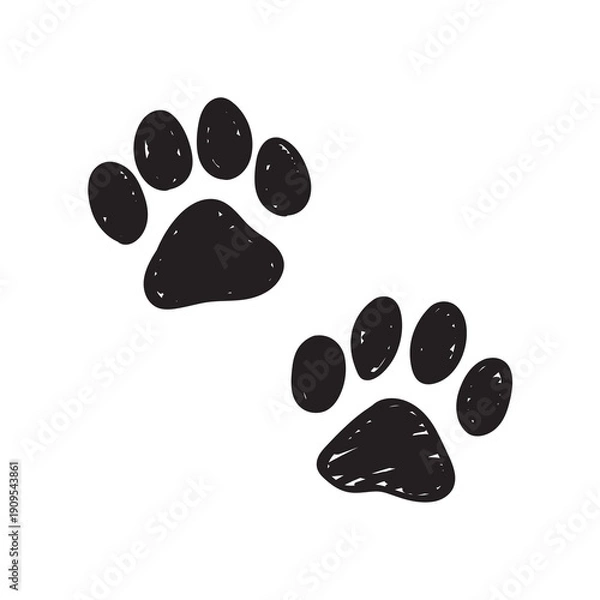 Obraz かわいい手書きの肉球のイラストセット　黒い犬・猫の足跡　