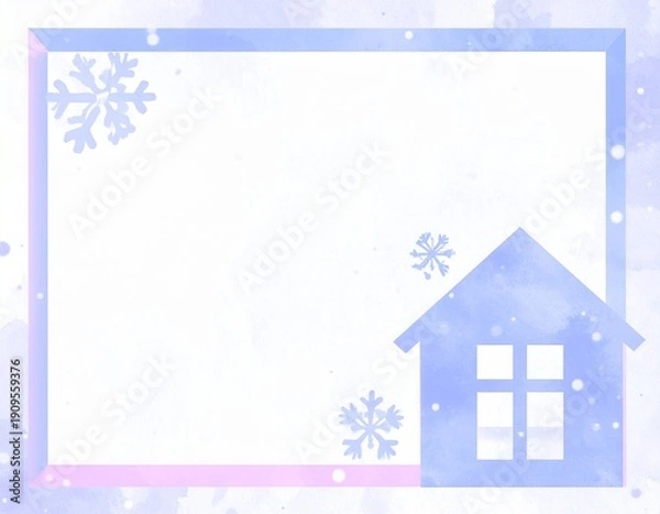 Obraz 可愛い家と雪の結晶のフレーム