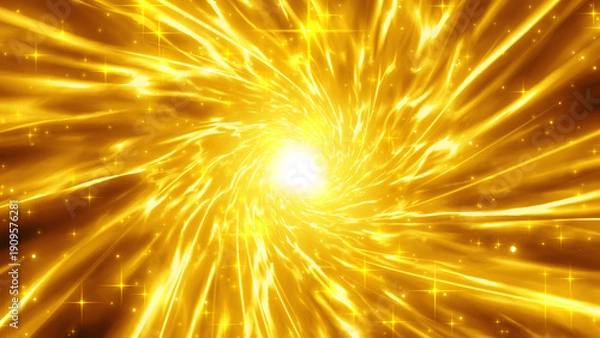 Obraz 回転して渦巻く金色の炎の集中線のエフェクト背景
