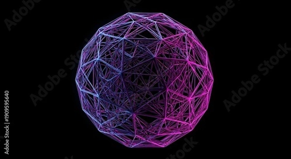 Obraz Abstract Wireframe Shape with Neon Glow