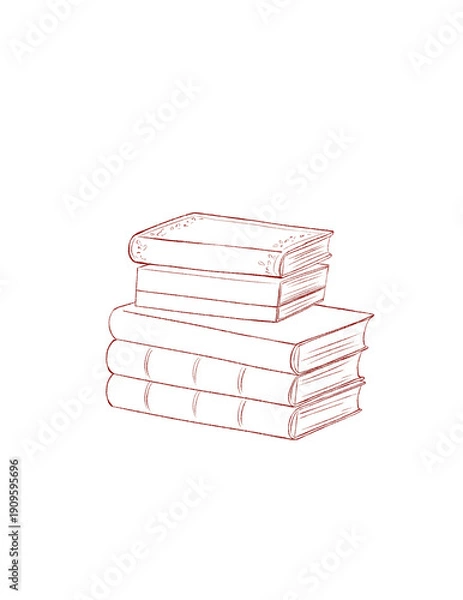Obraz 積まれた分厚い本　線画