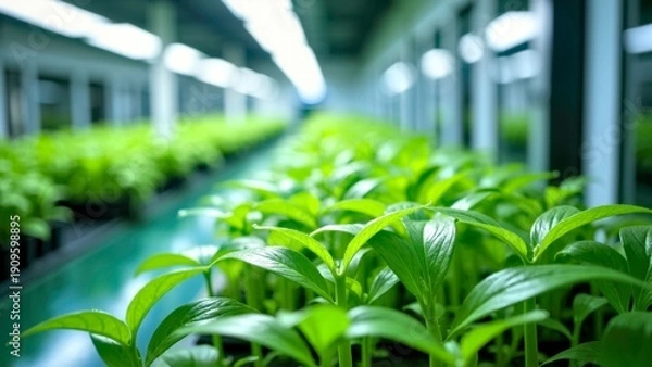 Fototapeta Hydroponic vegetable cultivation scene