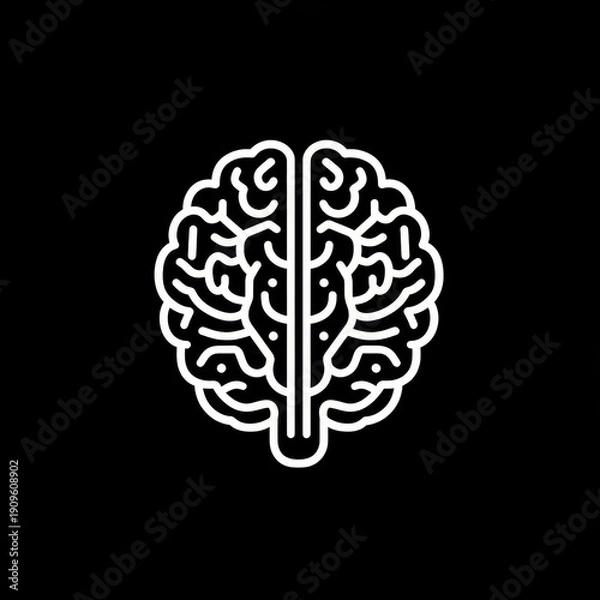 Obraz White brain on black background.