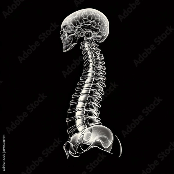 Obraz A skeleton holding a brain and spinal cord.