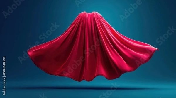 Fototapeta Floating Red Fabric Backdrop Against Blue Gradient Background