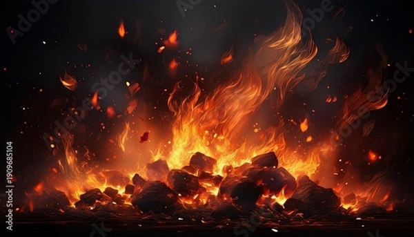 Obraz embers and flames over black background