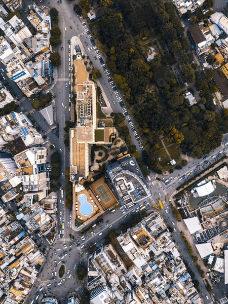 Fototapeta Drone view of busy city