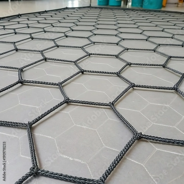 Obraz A mesh formed from multiple hexagons interconnected with fine li