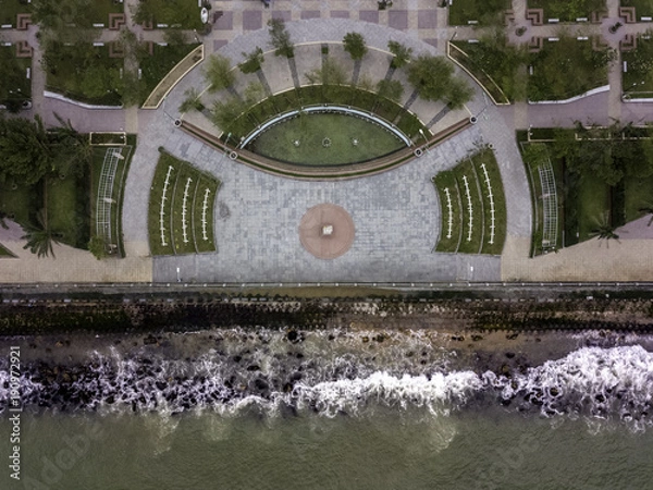 Fototapeta drone view of promenade by the ocean