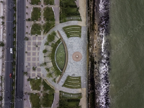 Fototapeta drone view of promenade by the ocean