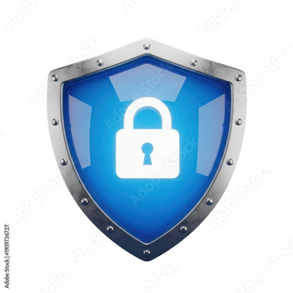 Obraz 3D shield with a glowing padlock, representing security