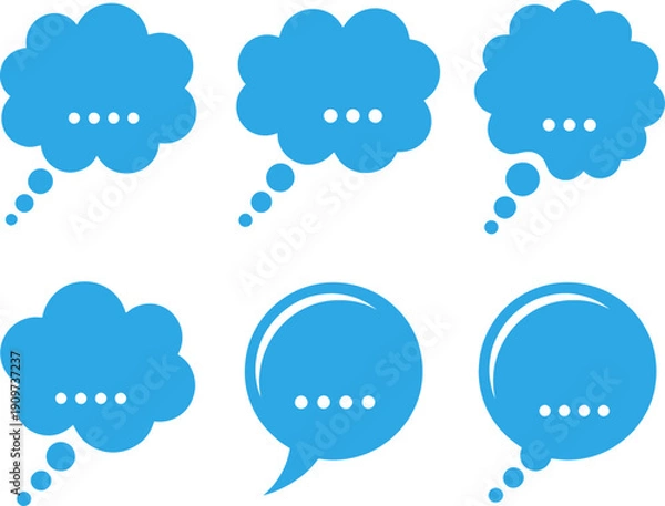 Fototapeta Six blue speech bubbles with ellipses, representing ongoing conversations Vector