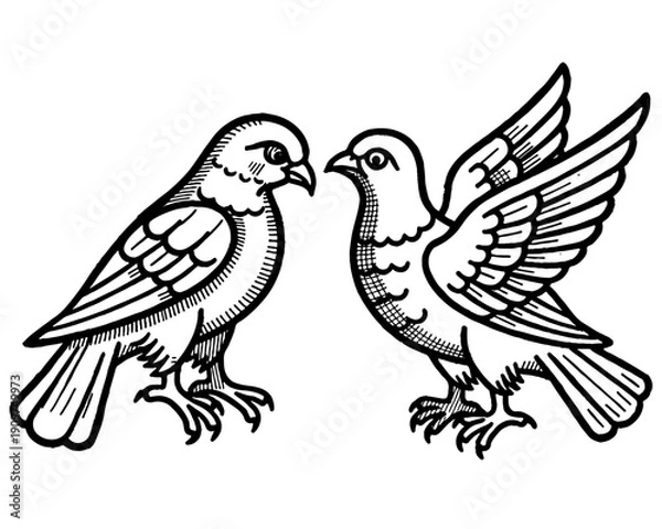 Obraz Medieval Engraving Dove Vector illustration