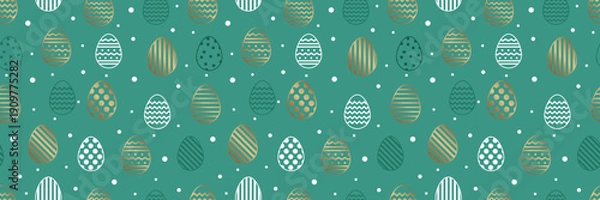 Obraz Easter seamless texture with golden eggs in geometric pattern. Minimal design. Vector illustration