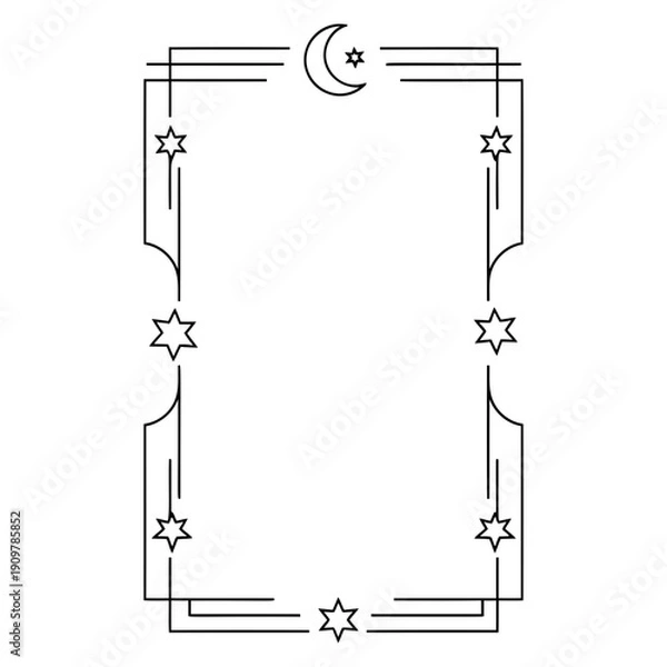 Obraz Celestial Moon and Stars Border Frame Line Art Vector