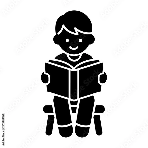 Obraz Boy Reading Book Icon Solid Glyph Illustration