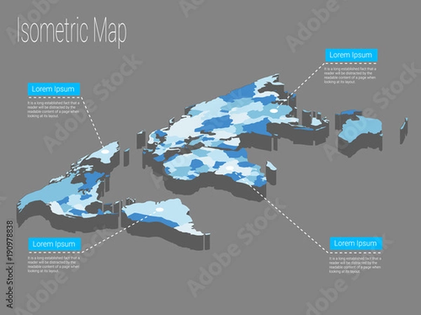 Obraz Map world isometric concept. 3d flat illustration