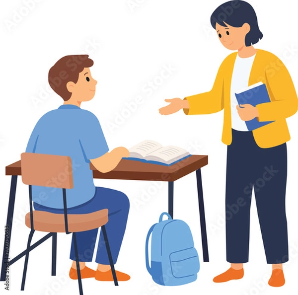 Obraz Discussion between a teacher and student at a study table during a learning session