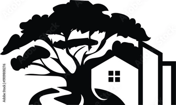 Obraz Vector Oak tree with real estate logo design