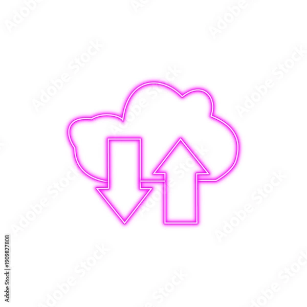 Obraz Futuristic Neon Pink Cloud Computing Icon with Up and Down Arrows - Digital Data Transfer