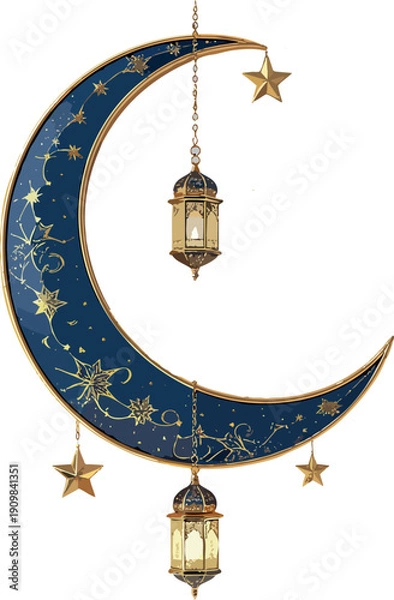 Obraz Decorative Crescent Moon with Ramadan Lanterns