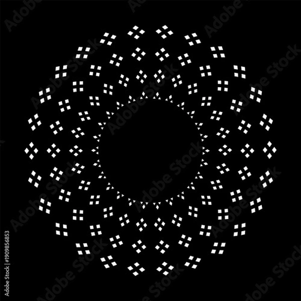 Obraz Abstract Symmetrical Radial White Dots Circle Pattern on Black Background. 