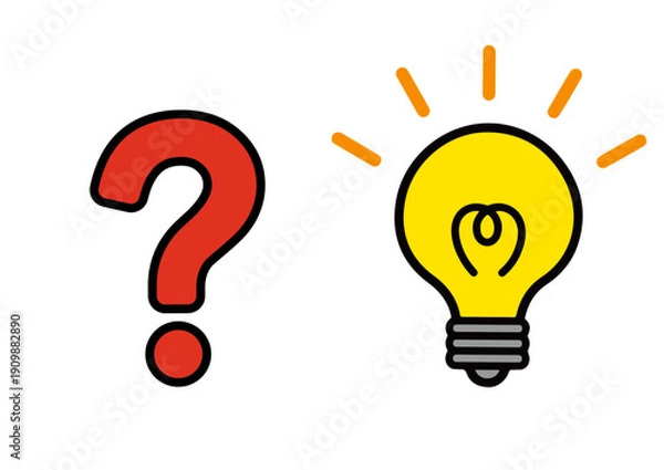 Obraz ひらめき,ハテナ,疑問,問題,不思議,電球,電気,思いつく,発見,なるほど,発明,明るい,光る,謎,豆電球,名案,アイデア,点灯,灯り,アイコン,ライト,電灯,発想,光,ヒント,気づき,シンプル,照明,電力,ポイント,エネルギー,理解する,分かった,イラスト,ベクター,電源,解決,デザイン,ひらめく,アイディア,明かり,シンボル,理解,電気代,節電,着目,思考,思いつき,発想力