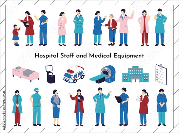 Obraz 医療従事者と医療機器のイラストセット