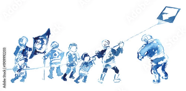 Fototapeta 浜松まつりで凧揚げをする人々のイラスト