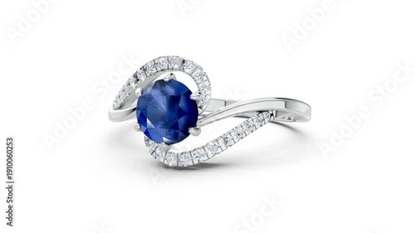 Obraz Engagement ring with round diamond for wedding concept.